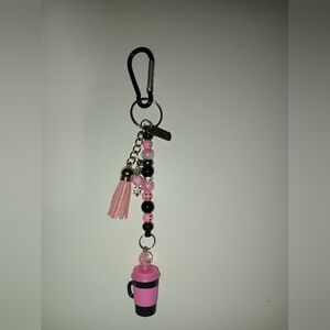 Pink and Black Beaded Cup Keychain Or Bag Charm